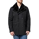 KARL LAGERFELD Men's Outerwear Faux Fur Collared Wool Coat
