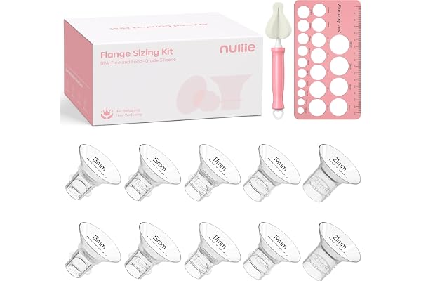 Nuliie 3-in-1 Flange Sizing Kit 13/15/17/19/21mm for 24mm Electric Double Breast Pump Flange/Shield, 10PCS Silicone Flange Inserts to Boost Pumping Efficiency & Comfort, BPA-Free Essential for Moms