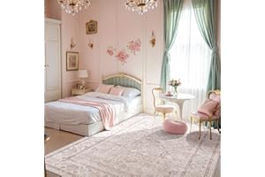 Pink 5x7 Rugs for Living Room, Vintage Rug Boho Washable Area Rug with Non-Slip Backing, Deerly Indoor Carpet for Bedroom Din