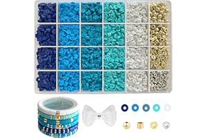 LLCHUNYUN 4320PCS Blue Clay Beads for Bracelets Making 6mm Blue Heishi Friendship Bracelets Beads for Jewelry Making Kit with Crystal Elastic Cord