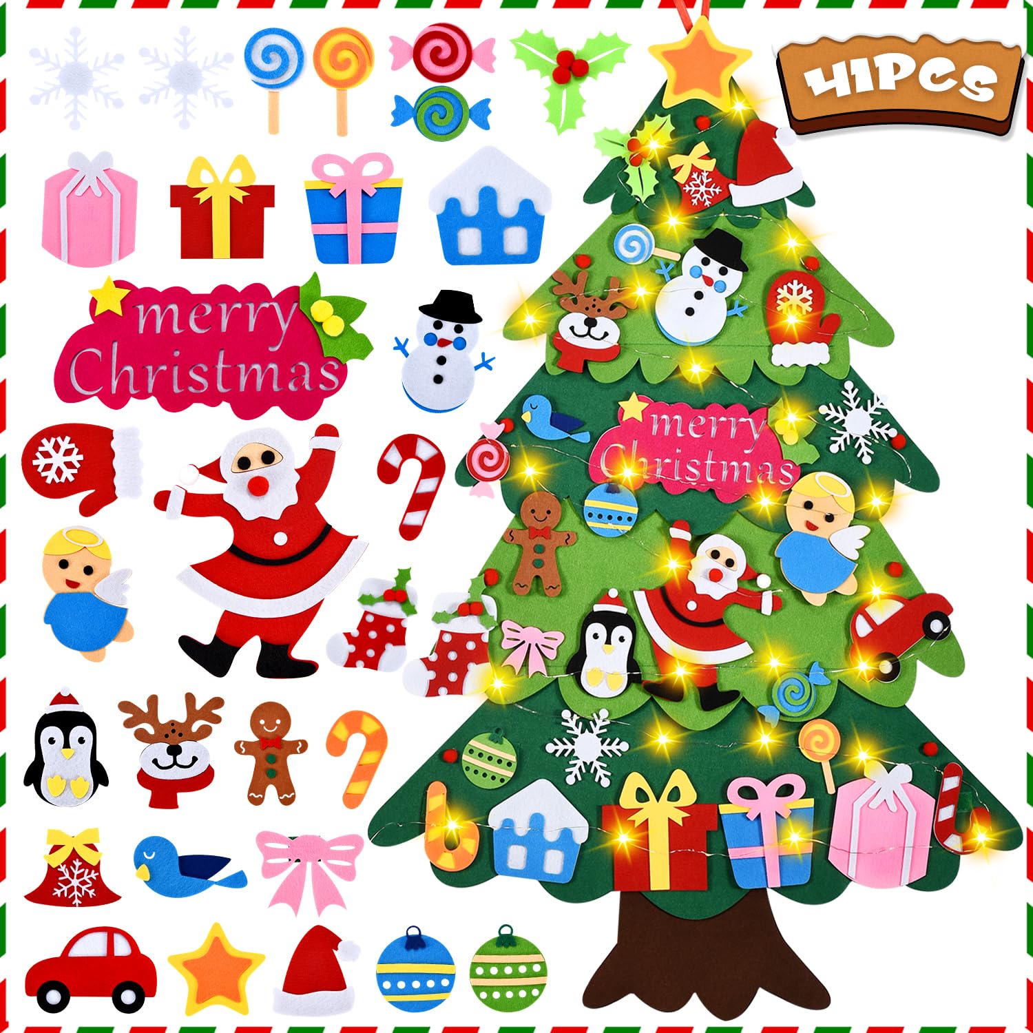 LUFENG Felt Christmas Tree | 2023 NEW 3.3FT Christmas Tree for Kids with 41pcs Ornaments | DIY Christmas Tree Set | Handmade New Year Christmas Door Wall Hanging Decorations for Kids