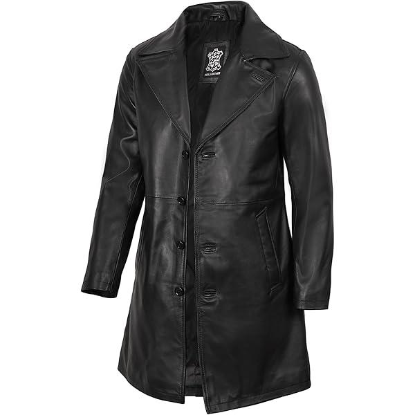 TruClothing Mens Black 3/4 Mac Long Real Leather Classic