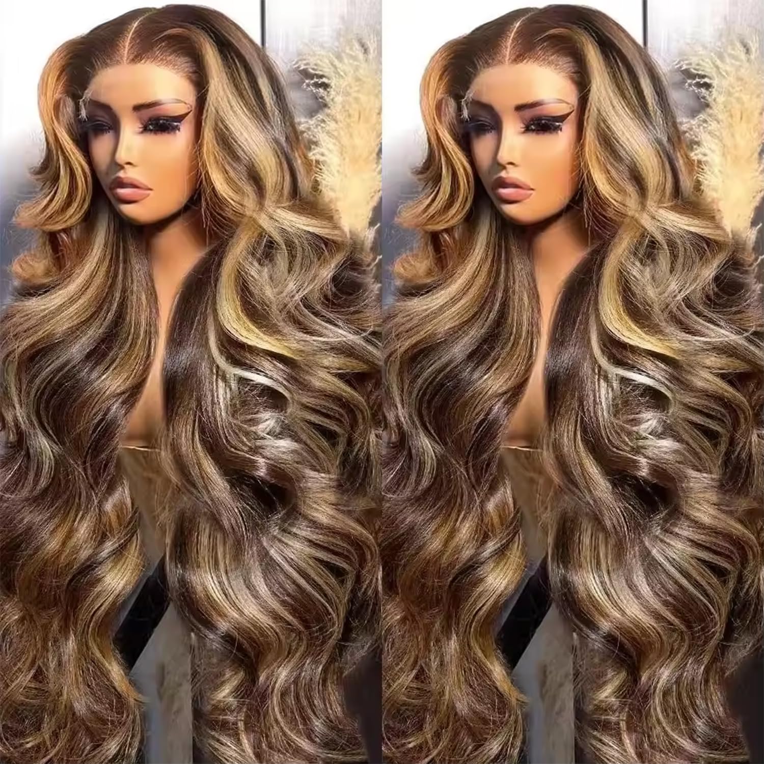 Honey Blonde HD Lace Front Wig Human Hair 13x6 Body Wave Lace Front Wigs Human Hair Pre Plucked 4/27 Ombre Wig Colored Highlight Lace Front Wig for Women 180% Density 18 Inch