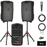 Fender Passport Venue S2 Portable PA System Bundle with Compact Speaker Stands, Microphone Kit, and Instrument Cable