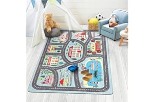 LIVEBOX Kids Rug 3'x5' Car Rug Play Mat for Playing Cars Toys, City Life Playroom Rugs Educational Carpet for Children Boy Girl, Road Traffic Nursery Rugs for Kids Room Play Area