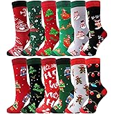 Toulite 12 Pairs Men's Christmas Socks Male Christmas Gifts Xmas Socks White Elephant Gifts for Men Women, Multi Color, Size 9-13