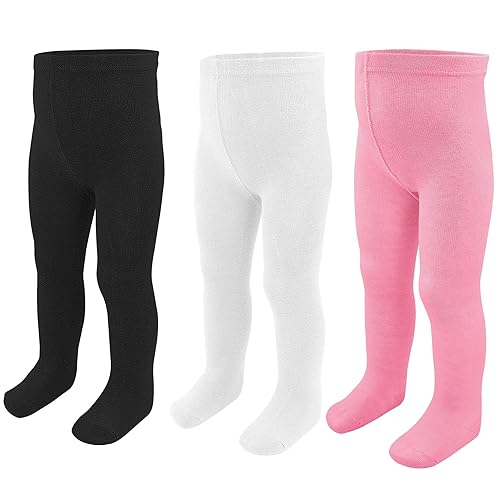 ZERULETS Baby Girls Tights Leggings 3 Pack Cotton Thick 0-24 Month Newborn Infant Toddler Stocking Pants（Black,White,Pink, 18-24 Month