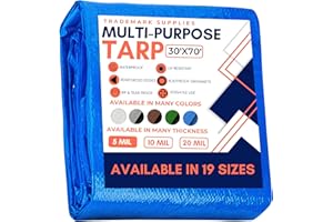 Tarp Cover Blue Waterproof 30x70 Great for Tarpaulin Canopy Tent, Boat, RV Or Pool Cover!!! (Standard Poly Tarp 30'X70')