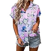 Princess Magical Shirt for Women Mad Tea Party Shirts Magic Hawaiian T-Shirt Fairy Tale Vacation Button up Tops