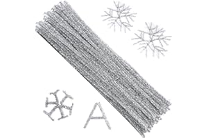 ZLULARY 100 Pieces Pipe Cleaners Chenille Stem, Glitter Sliver Pipe Cleaners Set for Pipe Cleaners DIY Arts Crafts Decorations, Chenille Stems Pipe Cleaners (Glitter Sliver)