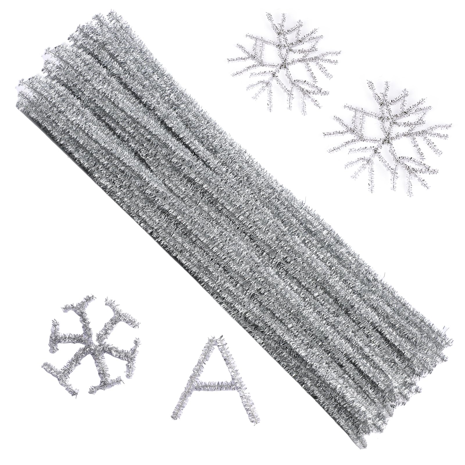 Photo 1 of 100 Pieces  Cleaners Chenille Stem, Glitter Sliver Pipe Cleaners Set for Pipe Cleaners DIY Arts Crafts Decorations, Chenille Stems Pipe Cleaners (Glitter Sliver)