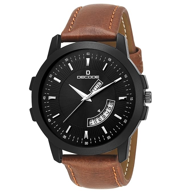 Decode Analogue Men's Watch (Black Dial Brown Colored Strap)