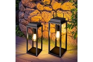 TWINKVILLA Outdoor Solar Floor Lamp, Waterproof Large Metal Solar Powered Lantern with Handle, 22" 19" Tall for Patio, Backyard, Pathway, Porch Decor(Large+Small)