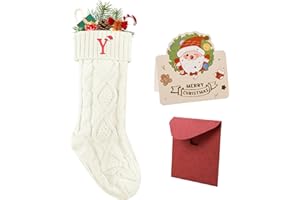 Ulico Christmas Stockings with Initials, 18’’ Large Embroidered Monogram Knit Christmas Stocking,Xmas Stocking for Kids, Holiday and Family Stocking for Fireplace or Party Decoration White Letter Y