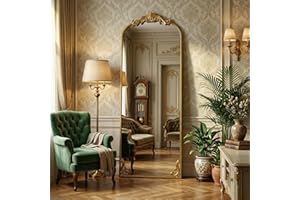 HARRITPURE Vintage Floor Mirror - 64"x 21" Large Baroque Carved Arched Full Length Mirrors with Metal Frame for Bedroom/Livin