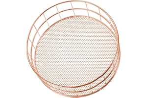 Mobestech Panier de rangement en maille de fer or rose avec drainage et poignées découpées, bac de rangement multifonction po