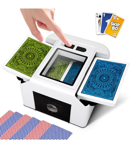 Ni-SHEN Mélangeur de cartes entièrement automatique 1 à 2 plateaux, mélangeur électrique USB à piles, mélange de cartes à jouer à faible bruit pour UNO, Poker, Phase 10, Skip-Bo, Blackjack (grain de Ni-SHEN Mélangeur de cartes entièrement automatique 1 à 2 plateaux, mélangeur électrique USB à piles, mélange de cartes à jouer à faible bruit pour UNO, Poker, Phase 10, Skip-Bo, Blackjack (grain de
