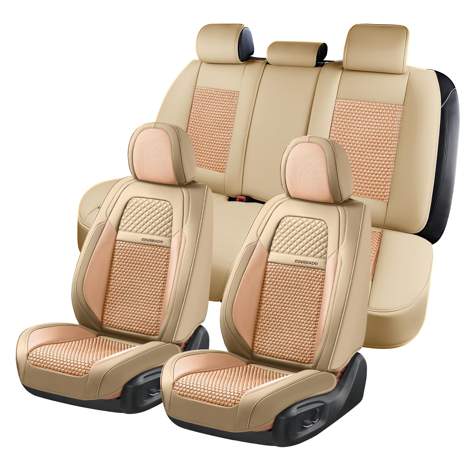 Photo 1 of (*MINIOR USAGE) Coverado Car Seat Covers Full Set, Nappa Leather Beige Seat Covers for Cars, Waterproof Car Seat Protector, Front and Back Seats Universal Fit for Most Vehicles
