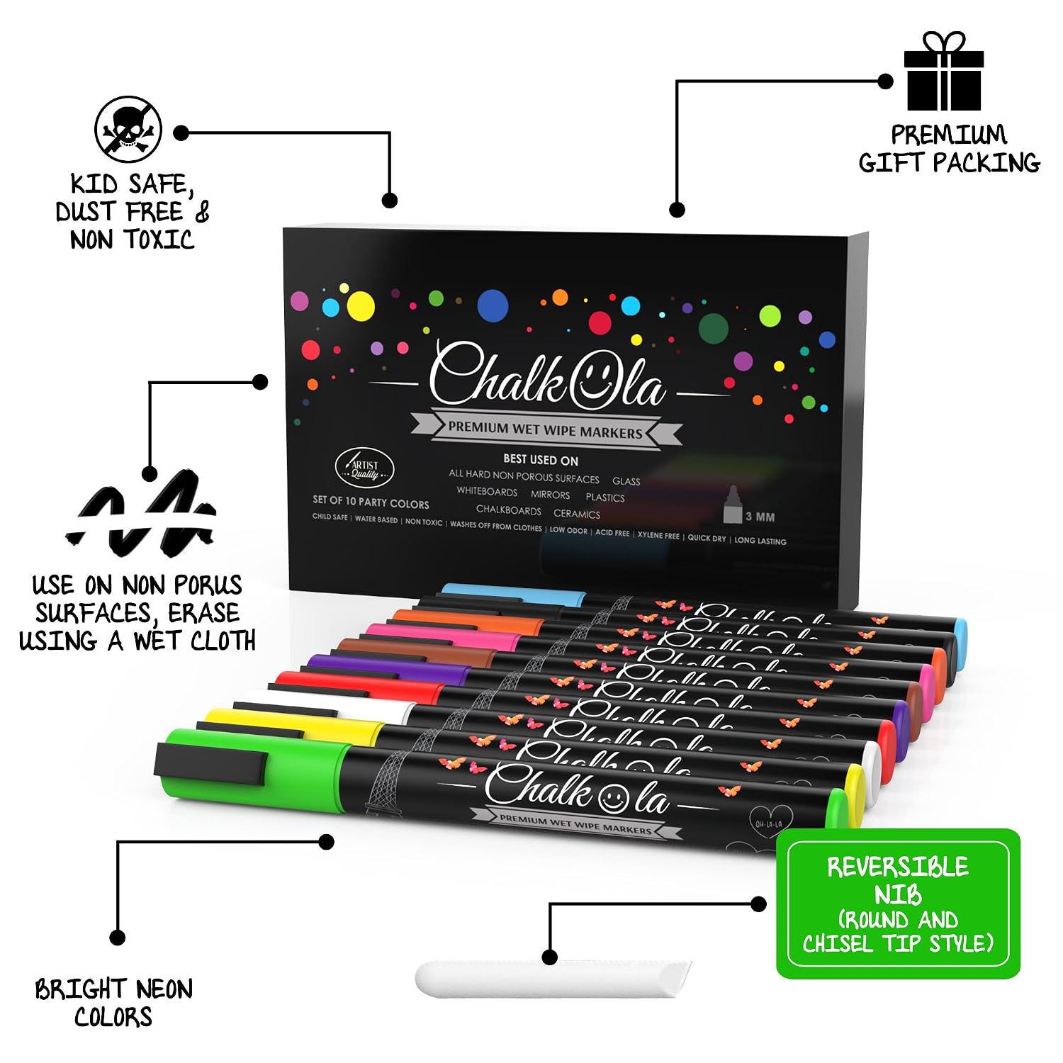Glasmalstifte Tafelstift Kreidestift 10 Feine Neon Kreidestifte