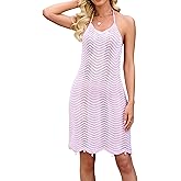 WODECASA Women's Cover Up Wave Hollow Out Crochet Slim Fit Seashell Decor Halter Neck Bikini Swimsuit Beach Cover Up