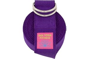 Ima Yoga Fitness - Adaptive Yoga Strap, Stretching Strap, 2 Inches Wide, 100% Naturally Soft Cotton, Steel D-Rings, Includes Natural Cotton Drawstring Storage Pouch and Instructional E-Book