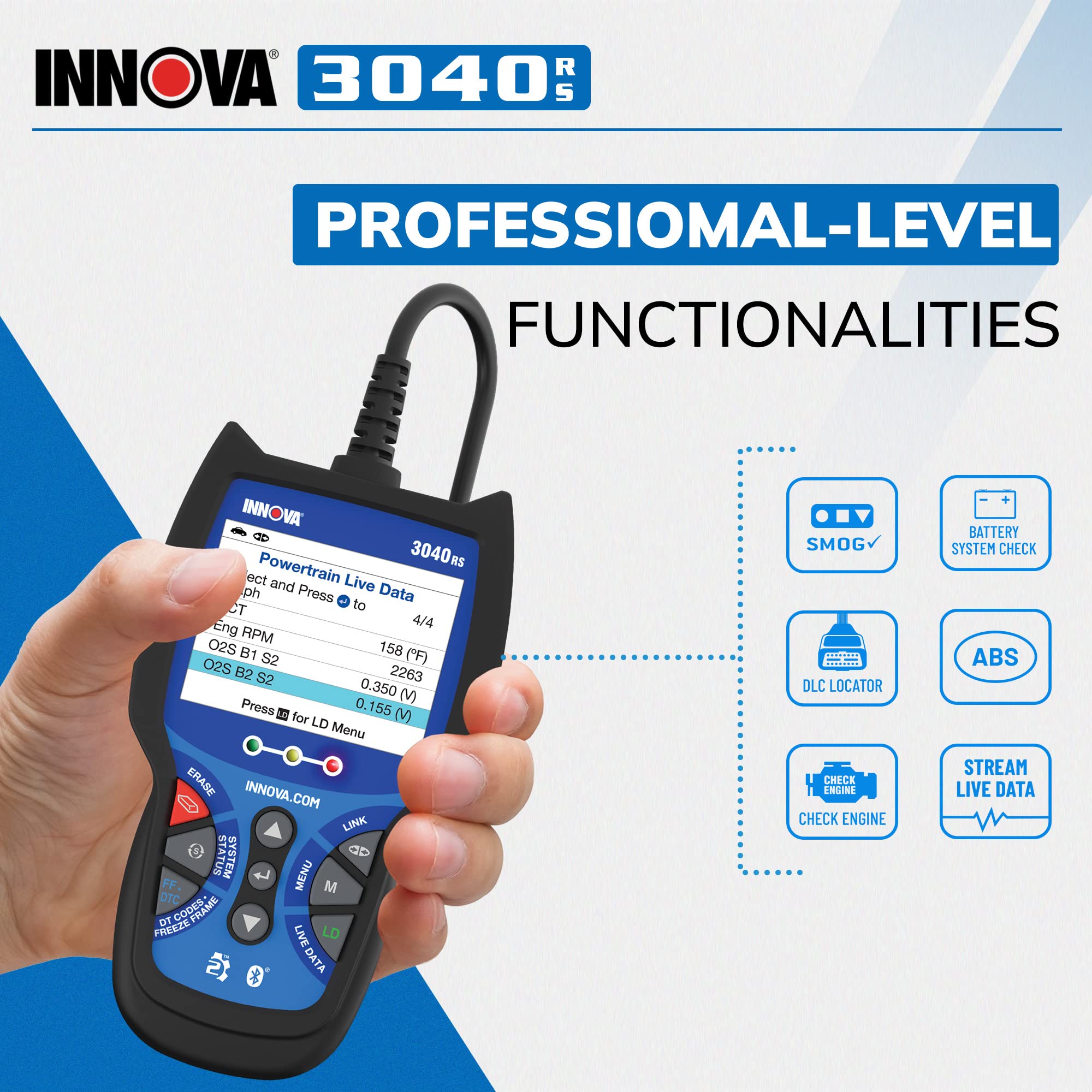 INNOVA 3040RS, OBD2 Scanner, Live Data Streamer, Battery