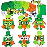 24 Sets St. Patrick's Day Decorations Owl Shamrock Ornaments DIY St. Pat's Craft Kits Assorted Owl Four-Leaf Clover Irish Luc