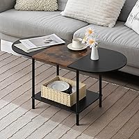 Coffee Tables for Living Room,2-Tier Small Oval Center Table Industrial Modern Style Coffee Tables with Storage Shelf and Woo