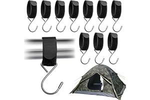 HZCGJMY 10Pcs Outdoor Hunting Tent Hanging Hooks Black Hunting Shelter Hooks Multi Functional Metal Hooks with Straps Adjustable Velcro Hooks for Outdoor Hunting Camping Hiking Ice Fishing