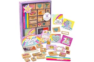 Just My Style Wood Stamp Set by Horizon Group USA, 15 Wooden Stamps, Scrapbooking Sheets, Colorful Markers, Stationery Set, 2-Tone Stamp Pad