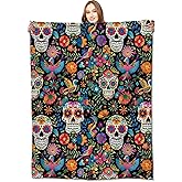 VODRM Sugar Skull Blanket Colorful Day of The Dead Floral & Bird Throw Blankets, for Women Men,Lightweight Soft Fleece Cozy for Sofa Couch Bed Room Travel Celebrations Decor 50x60in