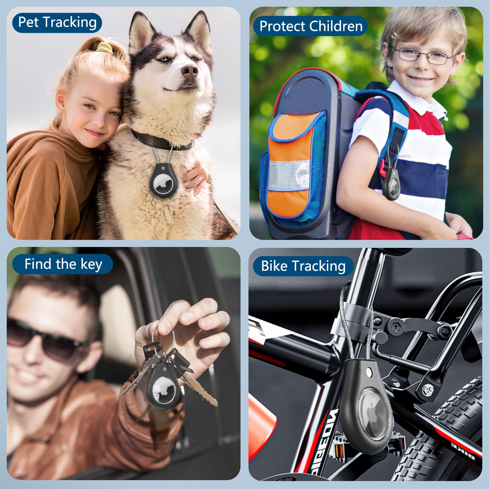Waterproof Airtag Holder,4 Pack Airtag Keychain with Secure Lock,Airtags Case for Apple Airtag,Anti-Lost Protective Case Air tag Accessories for GPS Item Finder Tracker Luggage, Bag,Key,Pet,Black