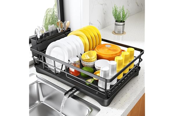 Dish Drying Rack for Kitchen Counter - Large Dish Rack with Drainboard, Rustproof Dish Drainer with Utensil Holder for Sink,