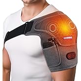 comfheat Cordless Shoulder Heating Pad with Vibration Massage for Frozen Shoulder Rotator Cuff Pain Relief, 5000mAh Battery Powered Heated Shoulder Brace Wrap, 1-3H Hot Compress for Men & Women