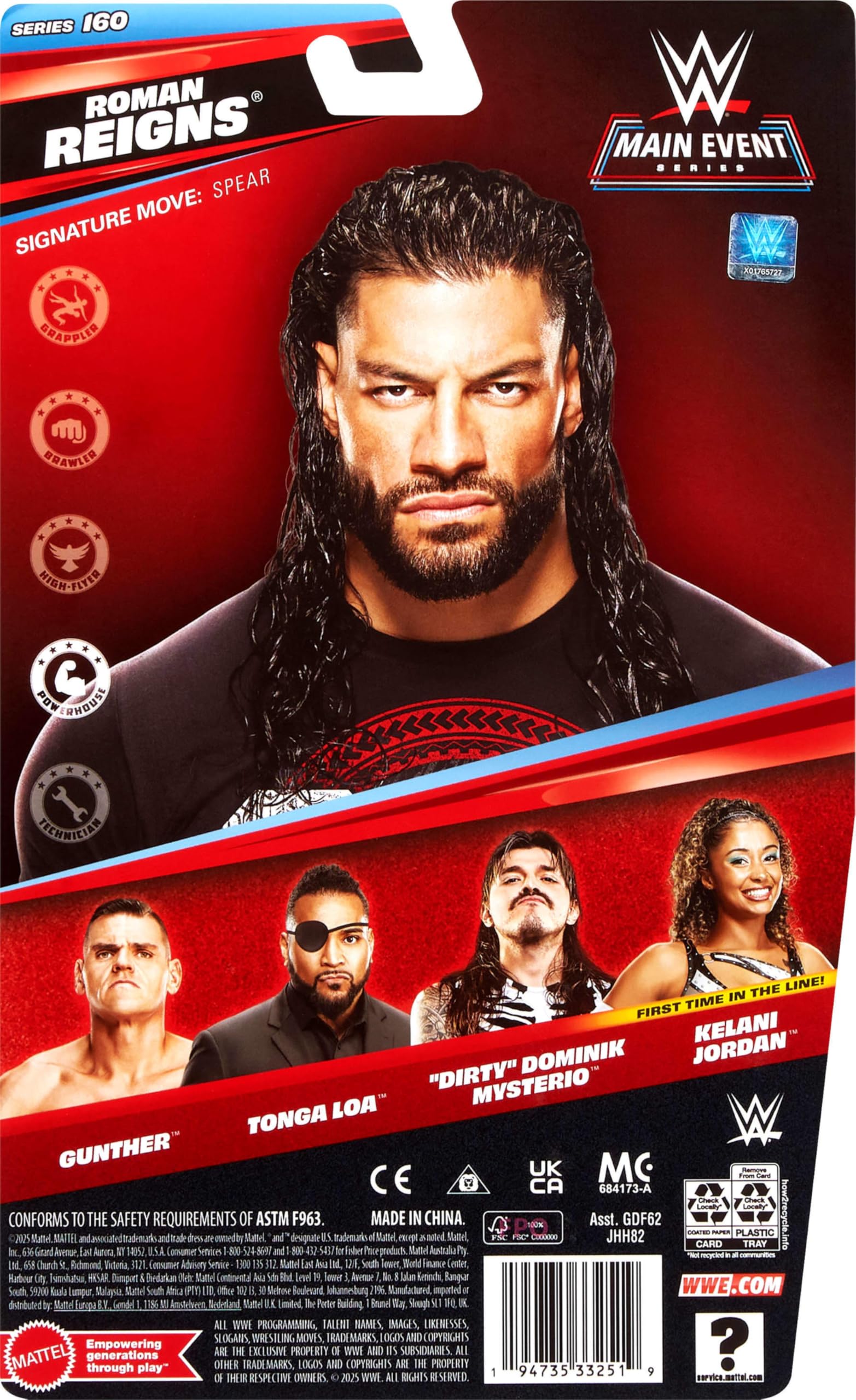 Mattel WWE Roman Reigns Action Figure, Main Event Series #160, 6-inch Collectible Superstar with 14 Articulation Points & Life-Like Look