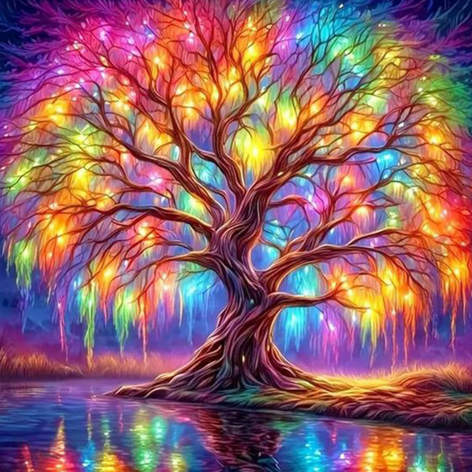 DAERLE Colorful Tree of Life 5D Diamond Painting Kits for Adults, Full Drill Diamond Art Diamond Picture Rainbow Tree, DIY Round Diamond Art Kits Gem Painting Crafts for Home Wall Decor 30x30cm