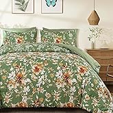Dobuyly Floral Comforter Set King Size, 7 Piece Green Bedding Comforter Set, Bed in a Bag Botanical Flower Pattern with Sheets, Pillowcases & Shams All Season