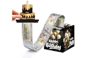 VIVORA White Gold Birthday Money Box for Cash Pull, Happy Birthday Boxes Gifts for Money Pull Out Card, 50Pcs Transparent Bags