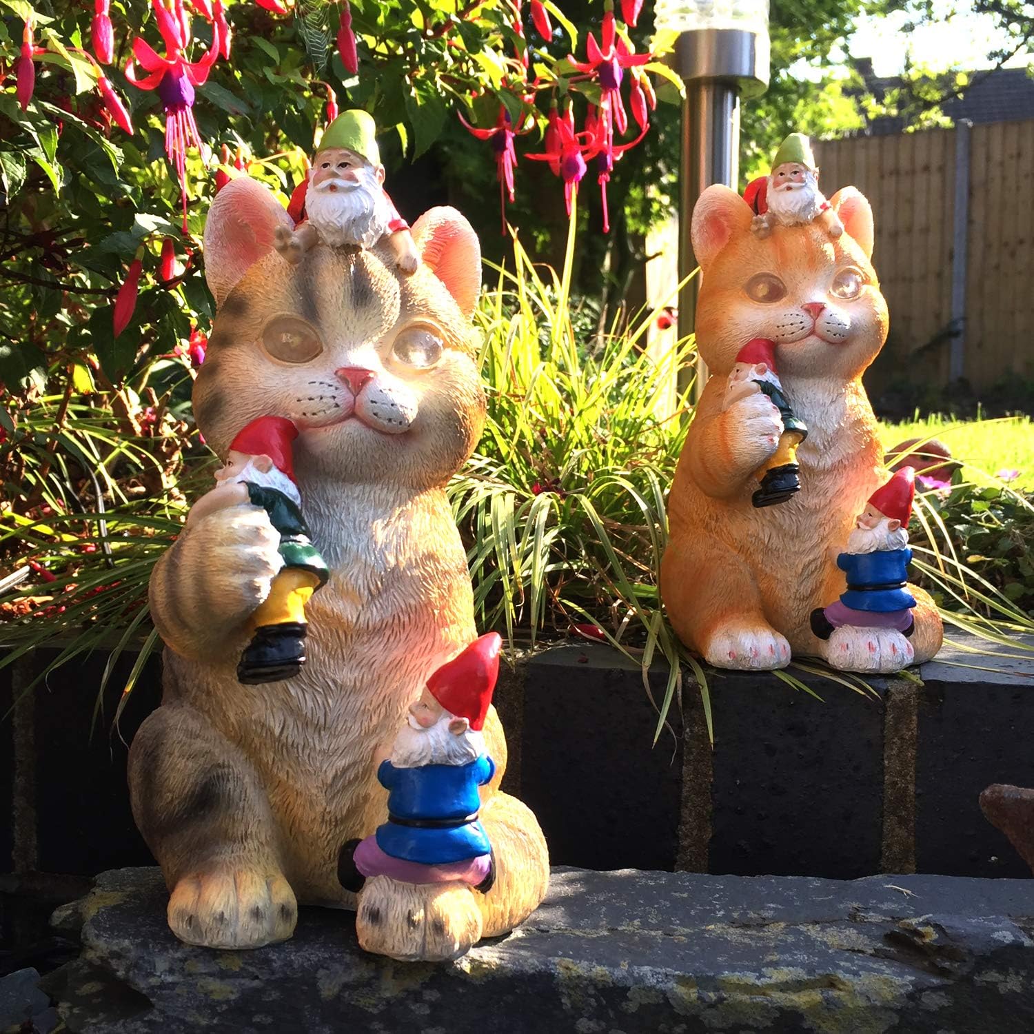 CAT GARDEN GNOME STATUE, Solar Powered Funny Garden Gnomes, Cute Cat Gift, Kitty Gnome Sculpture - Image 3
