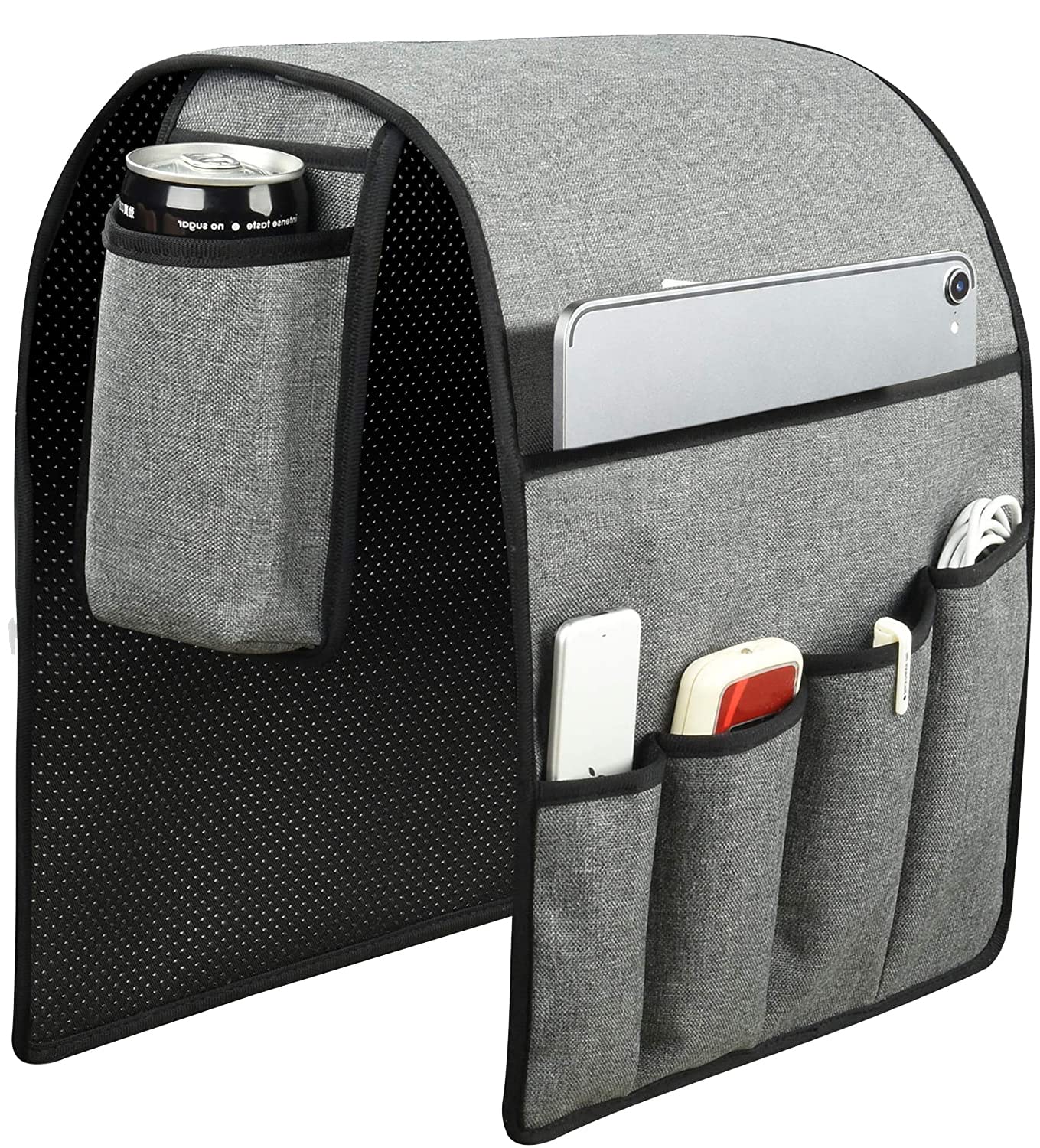 Spacmirrors KOSTOO Sofa Armrest Organizer Couch Arm Chair Caddy Sofa Cover Storage Holder for Remote Control Magazine Book Smart Phone Tablet Drinks and Water Bottle (Gray)