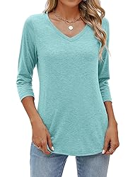 Sherosa Womens Summer Tops 3/4 Sleeve V Neck Loose
