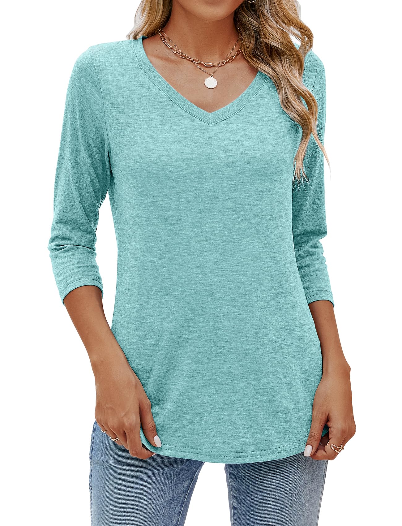 Sherosa Womens Summer Tops 3/4 Sleeve V Neck Loose