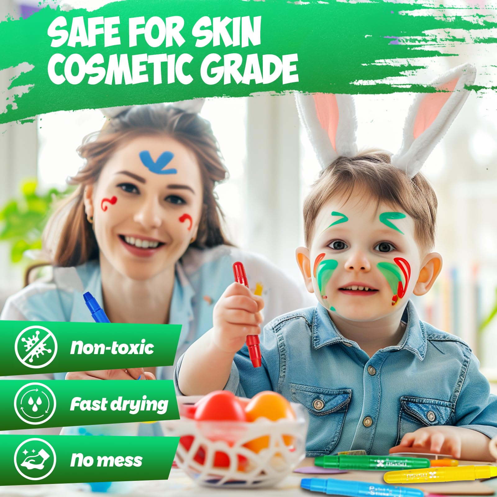 nsxsu nsxsu Halloween Face Paint Sticks Kit for Kids 12 Colors, Washable Face Painting Crayons for Children, Birthday Makeup Party Supplies, Mess-Free Girls Boys Face Painting Pens Stocking Stuffers