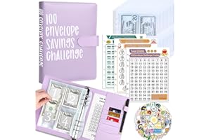 OYHQES 100 Envelopes Money Saving Challenge A5 Money Saving Binder with Cash Envelopes，Budget Binder Savings Challenge Book for 100 Day to Save $5,050 for Budgeting Planner (Purple with 3 Sheets Tracker)