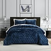 Homzard Velvet Quilt Set Queen Size Bedding Set, Blue Queen Size Comforter Set,Navy Blue Bedspreads, Luxurious Plush Bedding Sets,Soft Lightweight for All Season