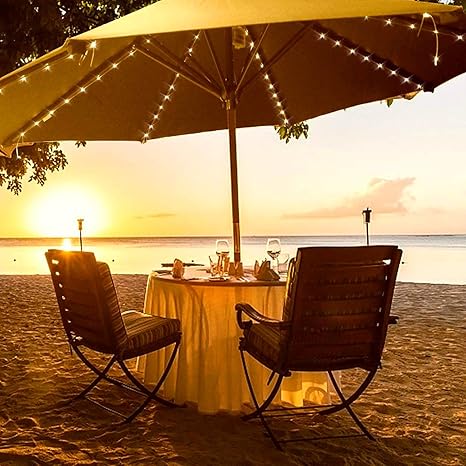Luckkyme Patio Umbrella Lights 8 Lighting Mode 104 Led String Lights Battery Operated Waterproof Outdoor Lighting With Remote Control Umbrella Lights Warm White Amazon Com