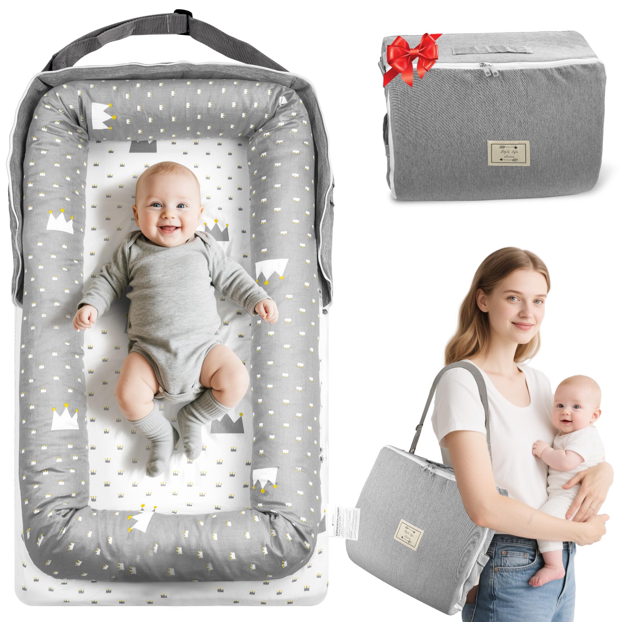 Photo 1 of Baby Lounger & Nest for Newborn 0-24 Months, Baby Nest Supervised Breathable Cotton for Newborn, Newborn Essentials Gifts, Breathable Portable Infant Lounnger for Travel and Home(Crown)