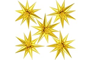 TOTAFAM 60 Pcs Gold Star Balloons Explosion 12 Point Foil Cone Balloons Magic Starburst Balloon Large for Wedding Anniversary Backdrop Birthday Party Decorations
