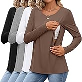 Oakgarden 4 Pack Women's Cotton Nursing Tops Breastfeeding Maternity Hidden Zippers Crew Neck Long Sleeve Pregnancy Shirts