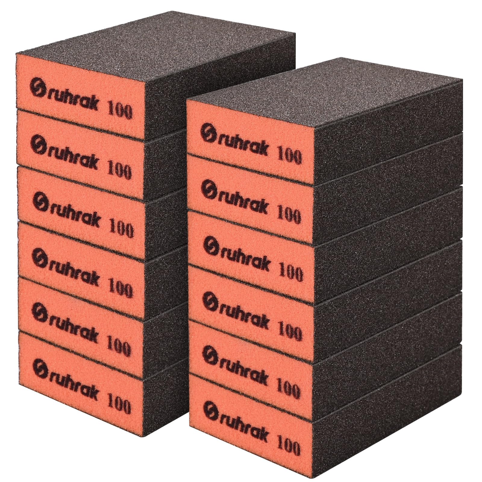 Sruhrak Sanding Block 12 Pieces Hard Sanding Sponges, 100 Grits Wet Dry Reusable Sanding Pads for Wood, Plastic, Drywall and Metal Polis